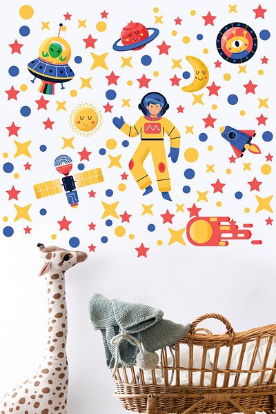 Postifull Baby Room Sticker Set Wall Decoration, Space Themed, Kids Room Wall Sticker, Adhesive Wall Sticker