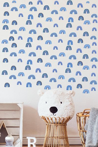 Postifull Set de autocolante pentru camera bebelușului Decor de perete, Mini Blue 83 Rainbow, Autocolant de perete pentru camera copiilor