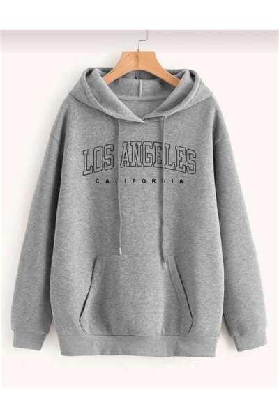 PERISENSE سويت شيرت بغطاء للرأس مطبوع عليه لوس أنجلوس كبير الحجم للنساء والرج...