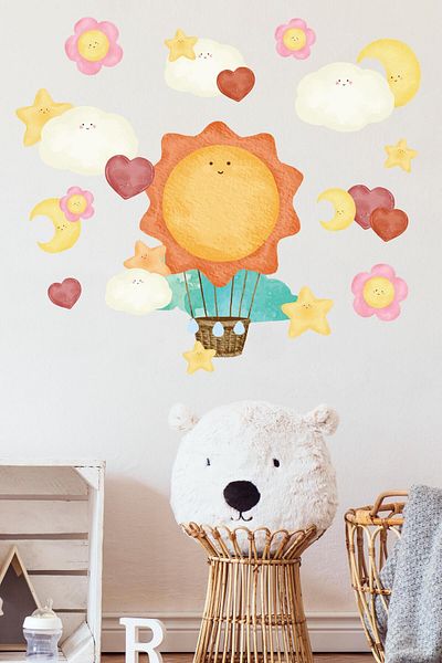 Postifull Set de autocolante pentru camera bebelușului Decor de perete, model de balon zburător în acuarelă, autocolant de perete pentru camera copiilor