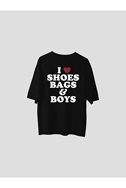 odinstreetart Volim cipele, torbe i dečake Oversize kroj Unisex T-shirt