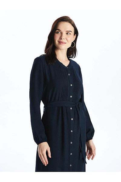 LC Waikiki LCW Grace Crew Neck Solid Long Sleeve Women's Shirt Dress Dress