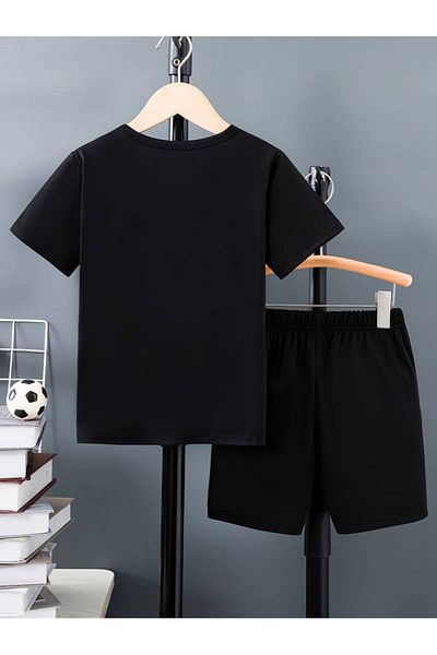 AMMA Unisex Black Mr Beast Printed Top and Bottom T-Shirt Shorts Set