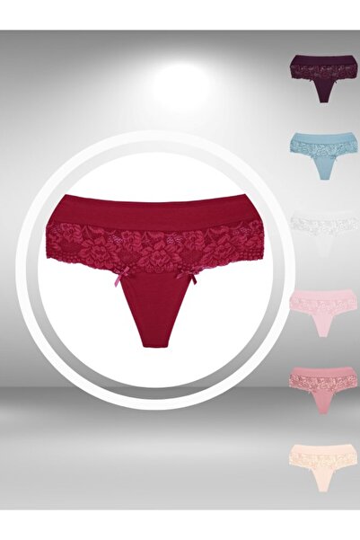 ŞahTan Pamuklu Beli Dantel Detaylı Yüksek Bel Büyük Beden Kadın Tanga Külot