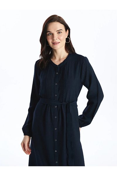 LC Waikiki LCW Grace Crew Neck Solid Long Sleeve Women's Shirt Dress Dress