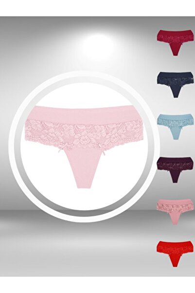 ŞahTan Pamuklu Beli Dantel Detaylı Yüksek Bel Büyük Beden Kadın Tanga Külot