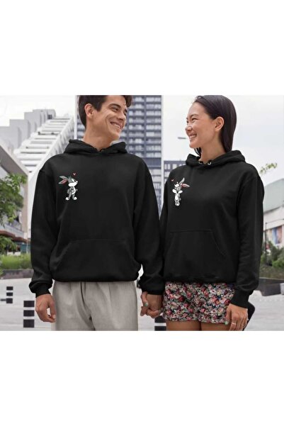 PERISENSE سويت شيرت بقلنسوة مطبوع عليه أرنب للجنسين للنساء والرجال كبير الحجم...