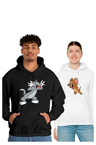 PERISENSE للجنسين النساء الرجال عاشق زوجين مزيج توم وجيري تصميم مطبوعة مقنعين البلوز مجموعة من 2