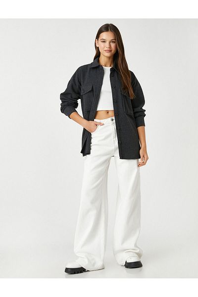 Koton Oversize Shirt Pocket Detailed Buttoned Long Sleeve