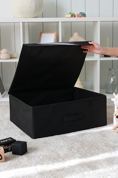 REKHOME منظم لعبة الغسيل باللون الأسود مع غطاء صندوق تخزين قابل للطي 48x40x19