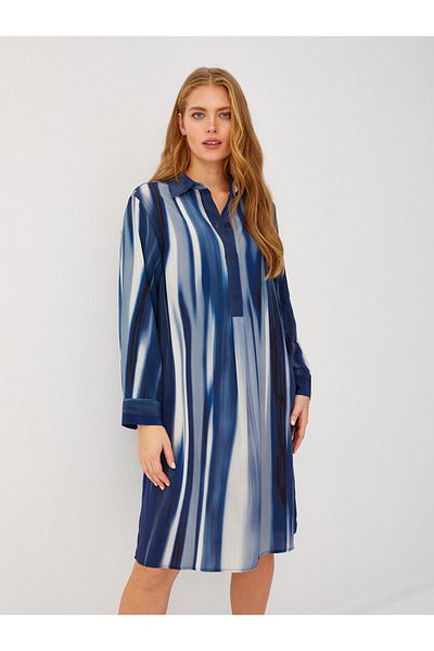 Faik Sönmez Batik Pattern Half Placket Long Sleeve Dress 68298