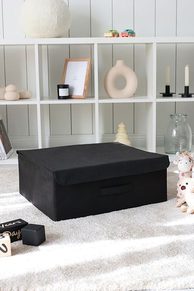 REKHOME منظم لعبة الغسيل باللون الأسود مع غطاء صندوق تخزين قابل للطي 48x40x19