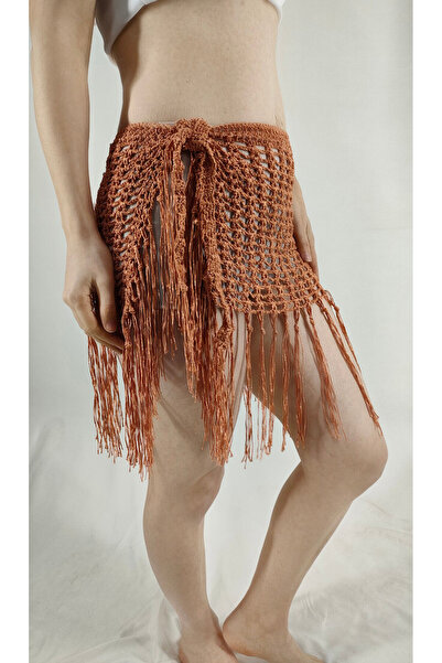 ZÜMAL Бюстие за бикини в цвят теракота, ръчно бродирано, и парео пола