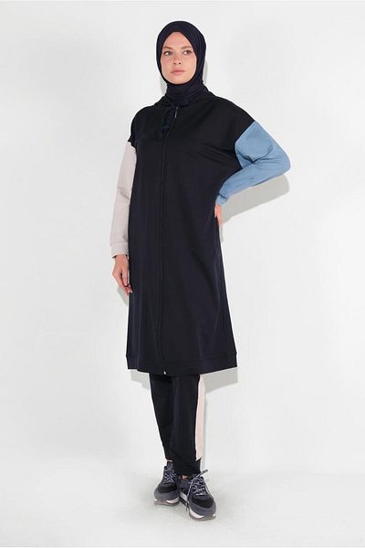 TRENDTESETTÜR Γυναικεία αθλητική φόρμα με κουκούλα Navy Blue με φερμουάρ 28104