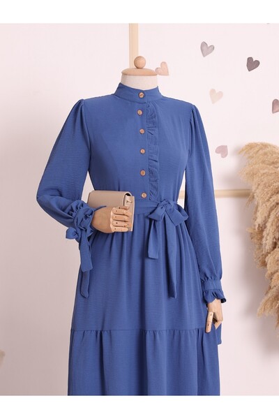 Modamorfo فستان أيروبين نصف زر بأكمام وأربطة