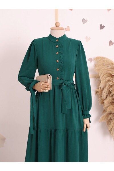 Modamorfo فستان أيروبين نصف زر بأكمام وأربطة