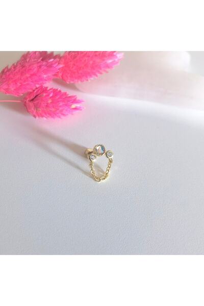 Bylin Cerrahi Çelik Zirkonlu Zincir Piercing - 1 Adet