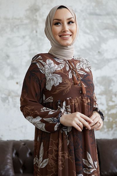 InStyle Šaty Jalya Buttoned Golier Stringed Šifón - hnedé