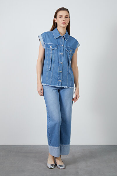 kı.we Kuşgözü Detaylı Kristal Düğmeli Rahat Denim Ceket