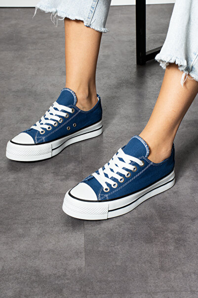 Trendpink Синій синій льон на високій підошві 4 см повсякденні короткі кросівки унісекс