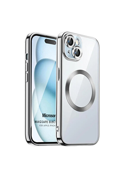 Microsonic Apple iPhone 15 Kılıf MagSafe Luxury Electroplate Gümüş