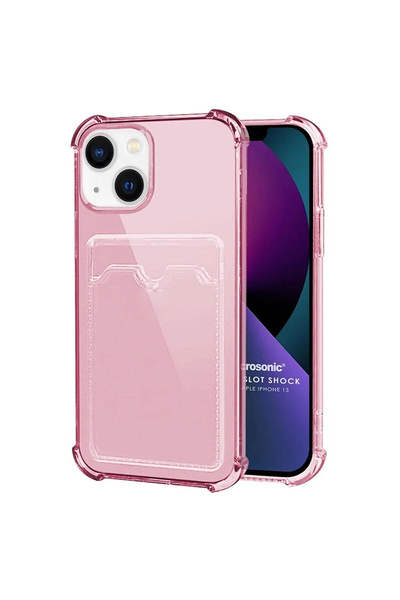 Microsonic Uyumlu Iphone 13 Uyumlu Card Slot Shock Kılıf Pembe