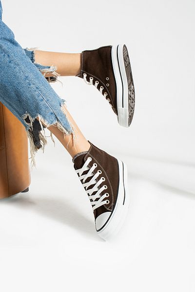Trendpink Καφέ λινό [Ψηλή σόλα (4 cm)] Casual ψηλό Unisex Sneaker