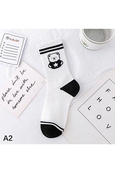Meguca Socks Комплект дамски сладко плюшено мече с шарки, изключително меки и удобни чорапи 5 чифта
