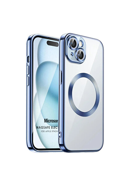Microsonic Apple iPhone 15 Kılıf MagSafe Luxury Electroplate Mavi