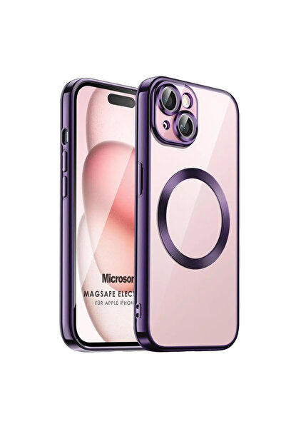 Microsonic Apple iPhone 15 Plus Kılıf MagSafe Luxury Electroplate Mor