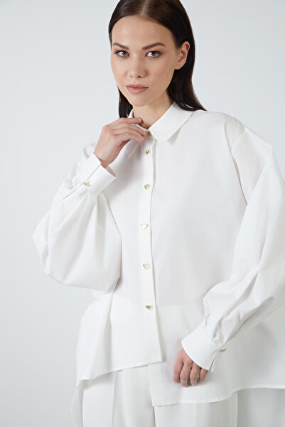 GİZİA Asimetrik Ekru Gömlek