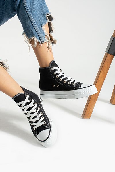 Trendpink In negru [Talpă înaltă (4 cm)] Tenis casual lung unisex