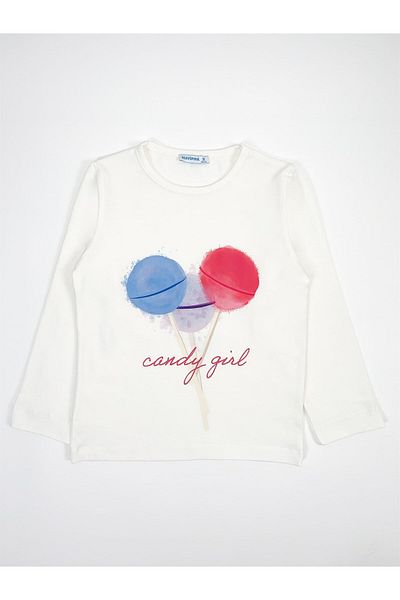Mavipink Dívčí tričko Ecru Color Candy Girl s potiskem ze 100% bavlny s dlouhým rukávem