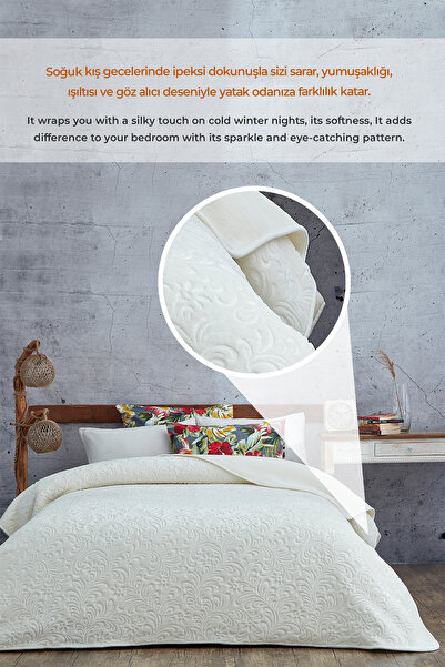 Evlen Home Collection 3 кг ковдра з тисненням Embos Pamela, товста, двомісна, 230x240 см, кремовий колір