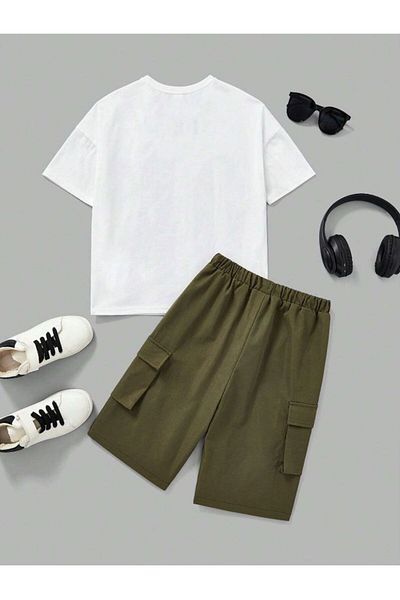 LePold Boy's Text Printed T-Shirt and Shorts Set