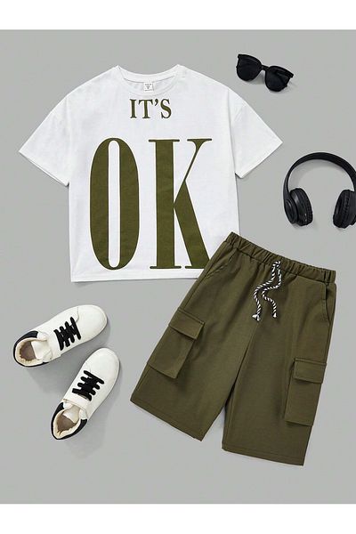 LePold Boy's Text Printed T-Shirt and Shorts Set