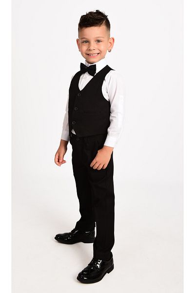 Bisahane Boy's black vest and button front suit dress 2-9 years