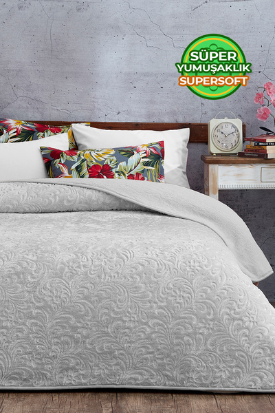 Evlen Home Collection Gray Pamela Thick Single Blanket - Embos Printed, 180X2...