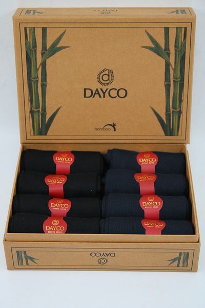 DAYCO Комплект от 8 първокласни безшевни летни бамбукови чорапи, в крафт кутия, 4 черни, 4 тъмносини - 476 - 41-44