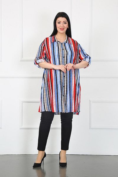By Alba Collection Tunică de damă multicoloră din bumbac viscoză marime mare rosie