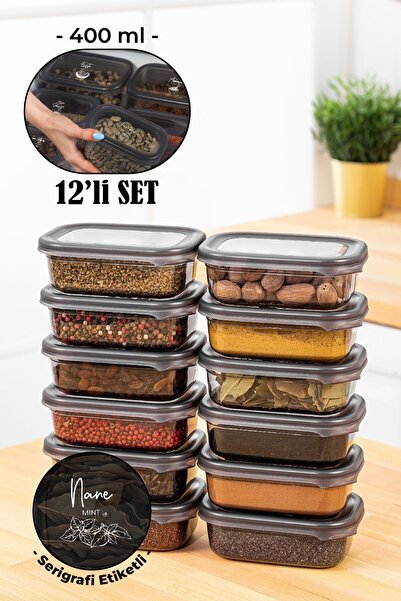 Vienev Set de 12 boluri de condimente dreptunghiulare Peggy cu etichetă serig...