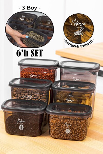 Vienev Beyaz Serigrafi Etiketli 6lı Peggy Dikdörtgen Saklama Kabı Seti 2x(150...