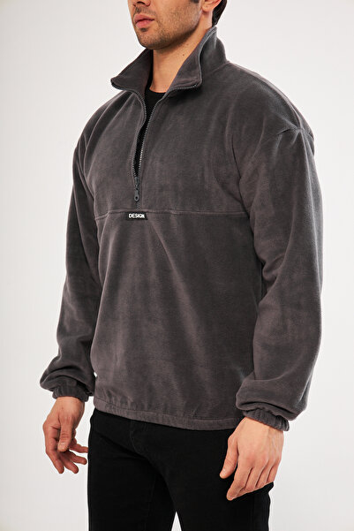 GHASSY CO. Ghassy Co. Men's Oversize Regular Stand Collar Half Zipper Fleece Sweatshirt