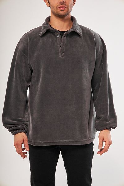 GHASSY CO. Ghassy Co. Men's Oversize Adjustable Waist Elastic Shirt Collar Fleece Sweatshirt