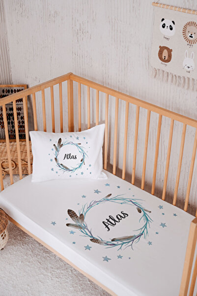 Lilabio İsme Özel %100 Pamuk Park Yatak Çarşaf Seti (100X120) Kuş Tüyü Çemberi