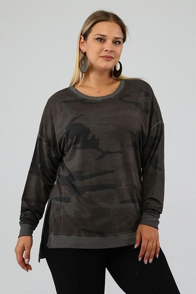 Seamoda Plus Size Sweat-Anthracite - Μοτίβο παραλλαγής, Σχισμές στα πλαϊνά, Άνετο λαδό πλύσιμο
