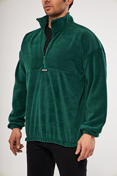 GHASSY CO. Ghassy Co. Erkek Oversize Regular Dik Yaka Yarım Fermuarlı Polar Sweatshirt