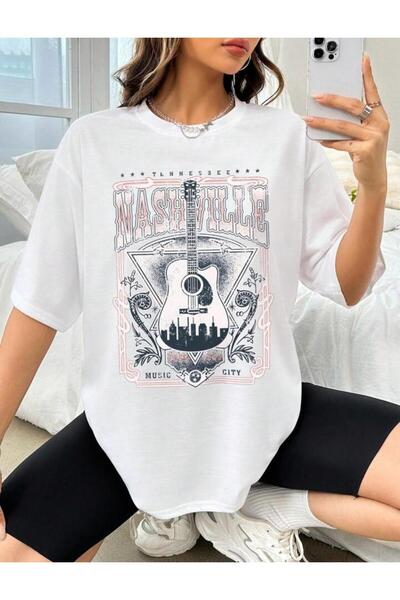 MYDARKSTYLE Women's Music City Printed Oversize T-shirt
