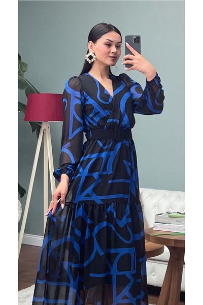 şems fashion chiffon fabric lining long dress maxi length dress dress