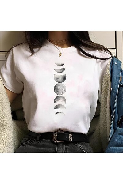 Gofeel The Phases of the Moon Detail Unisex Oversize Fit T-Shirt
